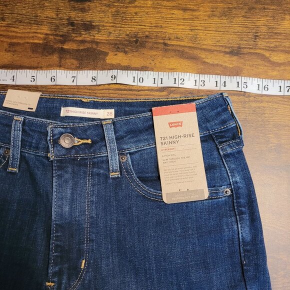 Levi's Jeans Sz 28 Hyper Soft 721 High Rise Skinny Medium Dark Wash Stretch NWT - Picture 7 of 11